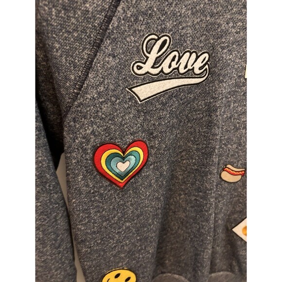 NEW With Tags Womens Derek Heart Navy Blue Crewneck With Multi Patches Y2K - Picture 2 of 6